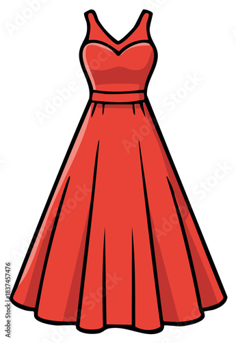 Red evening gown illustration vector design elegant fashion wear dress attire