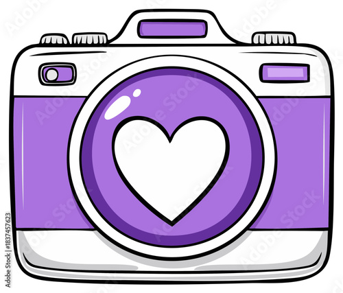 Cute Purple Cartoon Camera with Heart Symbol Lens for Photography and Social Media Love