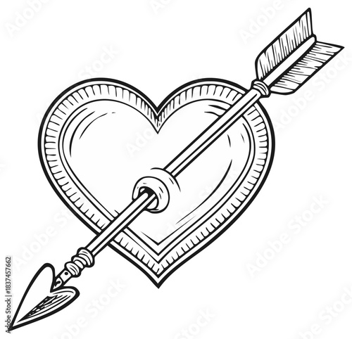 Vintage hand drawn heart pierced by an arrow, a classic romantic symbol for love and Valentine's Day