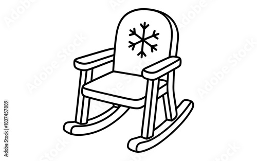 Outline drawing of rocking chair with snowflake design for festive themes