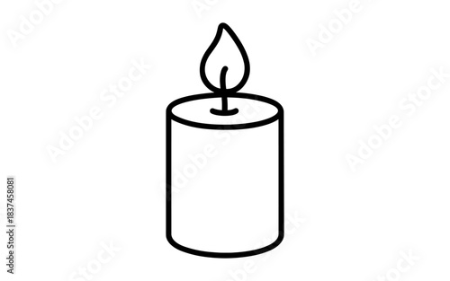 Minimalist candle icon with flickering flame in black outline style