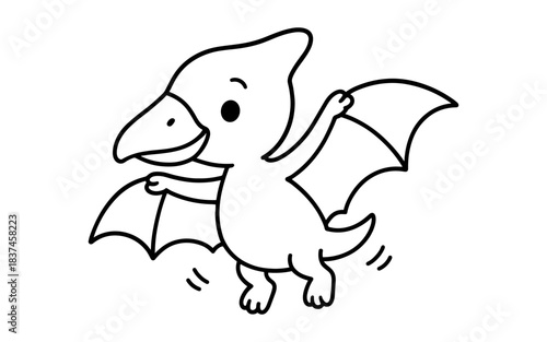 Cute animated cartoon dinosaur flying with joyful expression