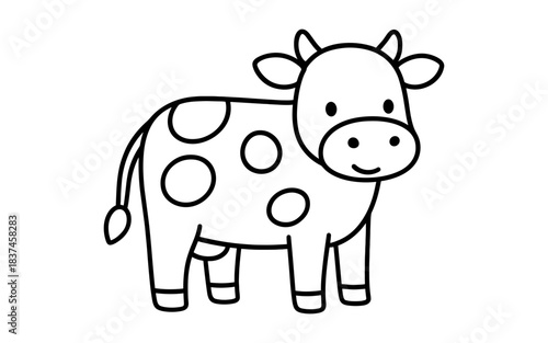 Cute cartoon cow outline with spots for coloring pages and kids activities