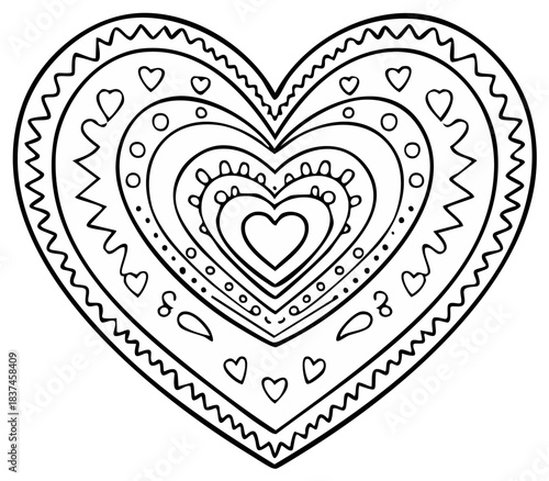 Hand drawn decorative heart with zentangle patterns vector illustration for coloring page and Valentine's Day