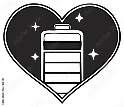 Energetic heart full battery icon with shiny sparkles representing love power and vitality