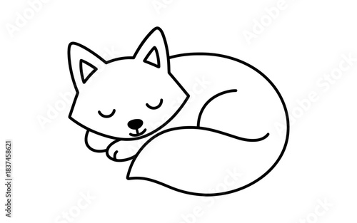 Adorable sleeping fox outline: minimalist black and white design