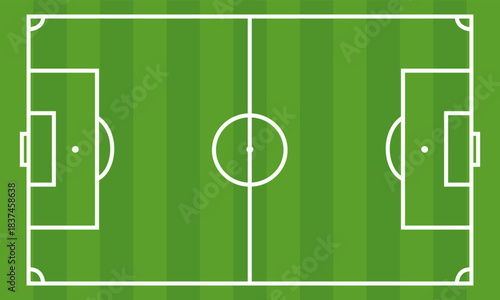 Cancha verde de fútbol soccer con marcas blancas