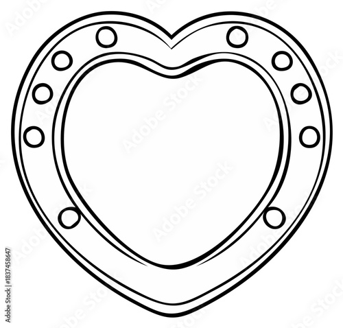 Heart Shaped Frame: An Outlined Design Featuring an Interior Space Decorated with Circles and Double Border for Creative Uses