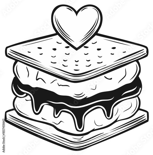 black and white s'more with heart clip art preview