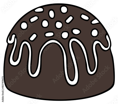 Cartoon Chocolate Dessert with Glaze and Sprinkles, Isolated Simple Graphic Style, Sweet Confection, Chocolate Cake