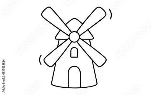 Minimalist windmill outline with rotating blades on white background