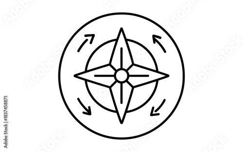Minimalist linear compass with rotating arrows for navigation concepts