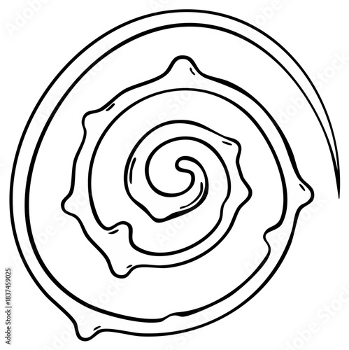 Minimalist black and white hand drawn spiral abstract design with unique organic wavy lines