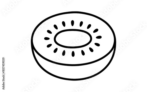 Simple black and white kiwi fruit slice outline illustration