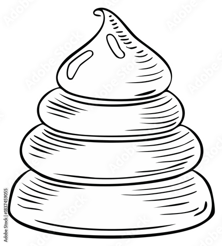 Stylized poop illustration in black and white three tiered design