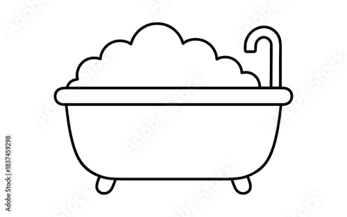 Minimalist black and white bathtub with bubbles line art