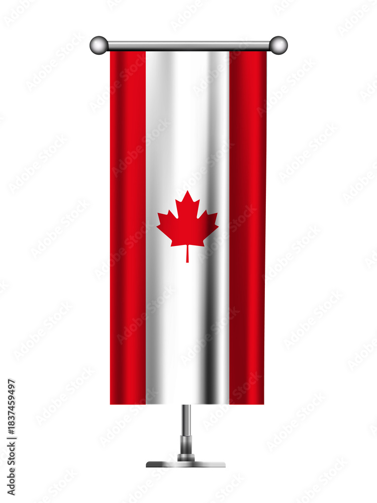 Fototapeta premium Realistic Standing Vertical CANADA Flag Banner on Metallic Pole