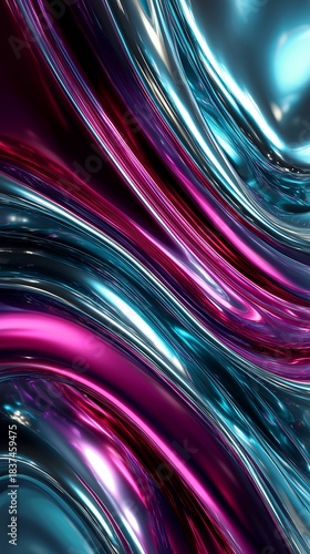 Stunning metallic waves ripple with vibrant teal and magenta