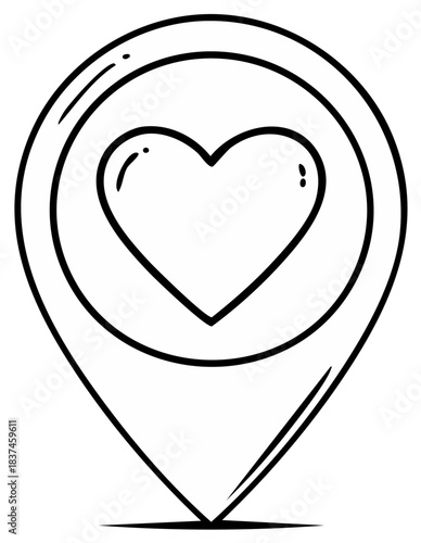 Doodle Style Location Pin with Heart for Romance Travel, Destination Wedding Venue