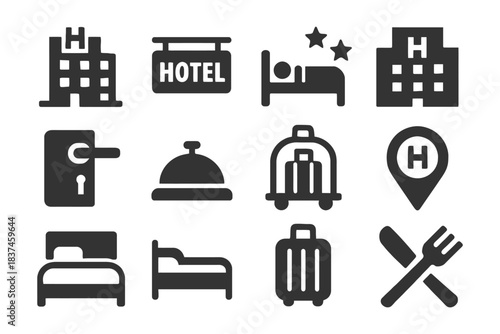 Hotel icons collection featuring amenities and services symbols.