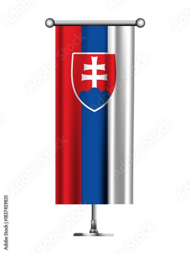 Photography Realistic Standing Vertical SLOVAKIA Flag Banner on Metallic Pole