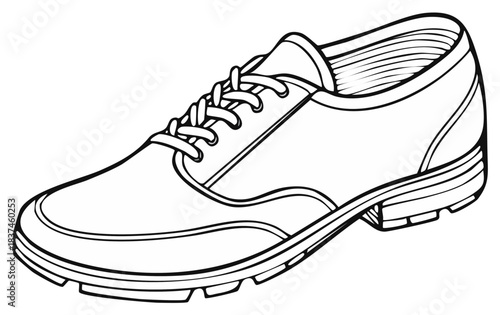 Classic black and white line drawing of a men's oxford shoe with laces and a sturdy sole