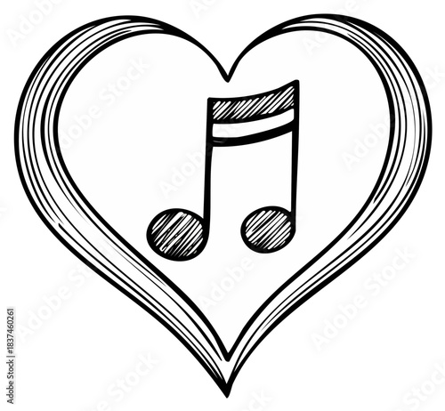 Hand-drawn heart with musical notes inside, symbol of love for music and melody