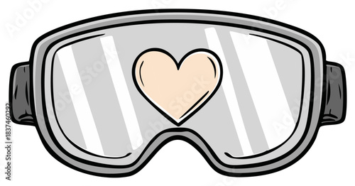 Cartoon illustration of goggles with heart shape inside the glass lenses for love protection and safety.