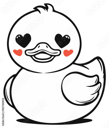 Cute cartoon rubber duck with hearts in eyes and rosy cheeks for bath time fun