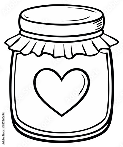 Hand drawn illustration of a jar filled with love a heart symbol on glass