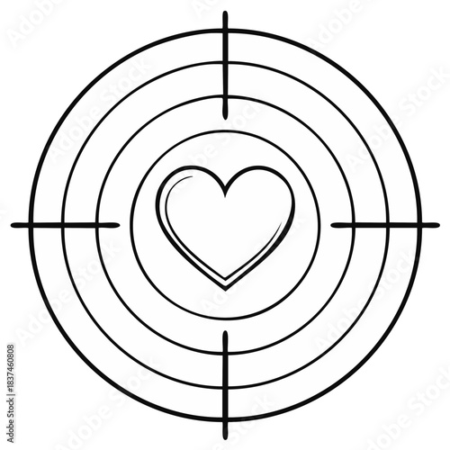 Heart shape in a targeting reticle symbol representing love being targeted or aimed at