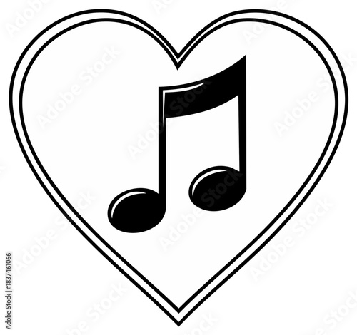 Black heart shape with musical notes inside simple graphic design symbol