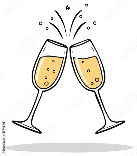 Two Champagne Glasses Clinking in a Celebratory Toast Doodle Illustration