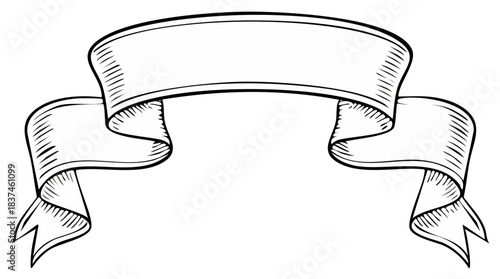 Classic Hand Drawn Waving Ribbon Banner in Engraved Retro Style