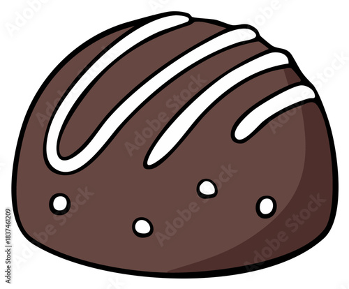 Illustrative chocolate truffle with white drizzle and decorative dots sweet confectionery