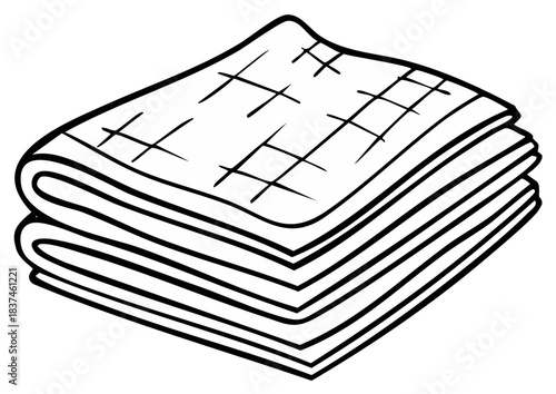 Stack of Folded Linens with Crosshatch Pattern Hand Drawn Illustration