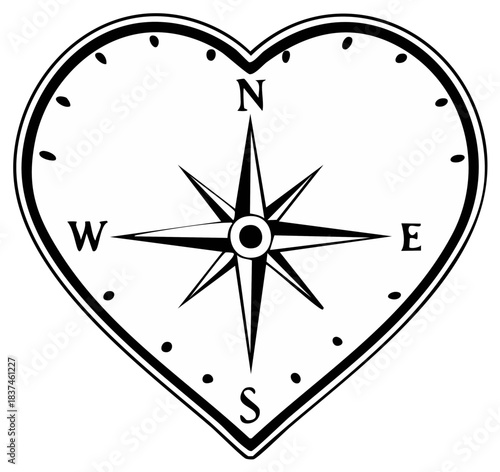 Heart Shaped Compass Rose Illustration Guide for Direction and Love