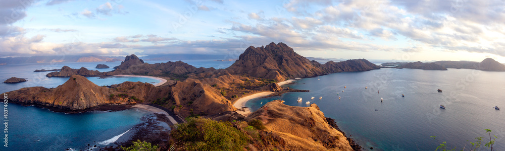 Naklejka premium Padar Island in a morning sunrise. Komodo Island National Park, Labuan Bajo, Flores, Indonesia