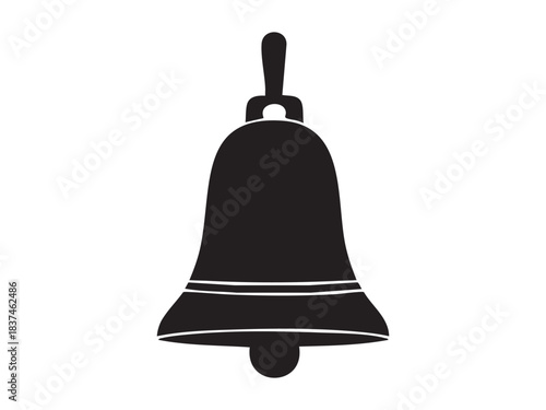 Black silhouette of christmas bell isolated on white background. concept of festive holiday, jingle bell, decoration, icon, minimalist art, seasonal decor, design element