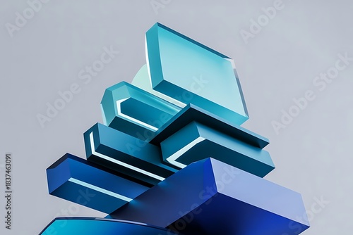 Fototapeta Naklejka Na Ścianę i Meble -  Bright stacked shapes create modern abstract 3D display in blue