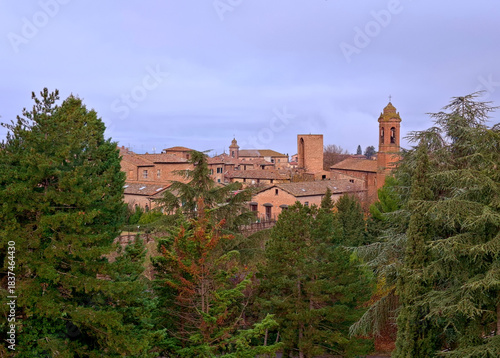 view of the charming and touristy village of Città della Pieve in Tuscany