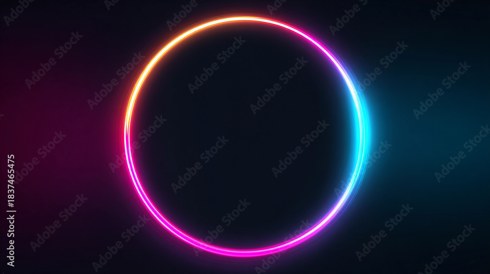 Fototapeta premium Bright circle with neon colors against dark background