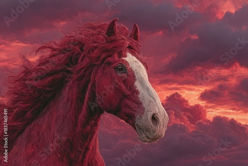 Majestic red horse symbolizes strength and prosperity for Chinese New Year 2026 with vibrant sunset backdrop