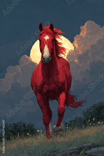 Symbolic red horse gallops under a full moon as the Chinese New Year 2026 approaches