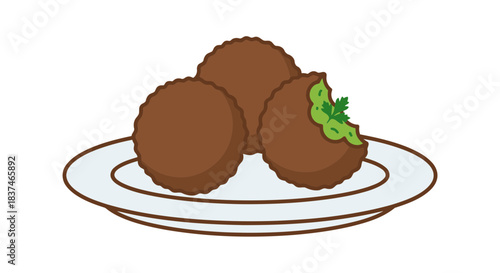 Vegan Falafel Balls on Plate Middle Eastern Food Background Illustration