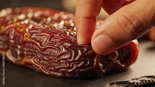 Wrinkled skins indicate the ripeness of cinematic shots of dates leather