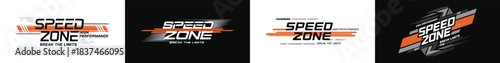Speed zone high performance typography graphic with racing stripes and dynamic sport style elements