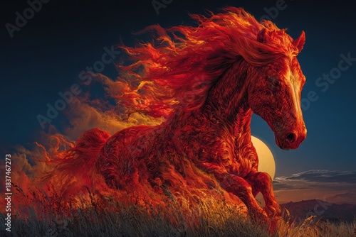 Symbolic red horse gallops into the sunset, heralding the Year of the Fire Horse in Chinese New Year 2026 celebrations