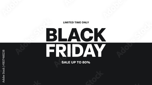 Modern Black Friday Sale Banner in Bold Minimal Style with High Contrast Typography