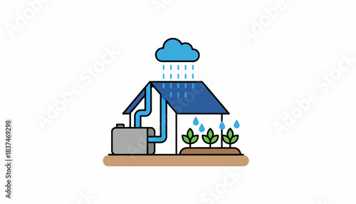 A rainwater harvesting system integrated into a small garden demonstrating sustainable water practices and resource conservation.